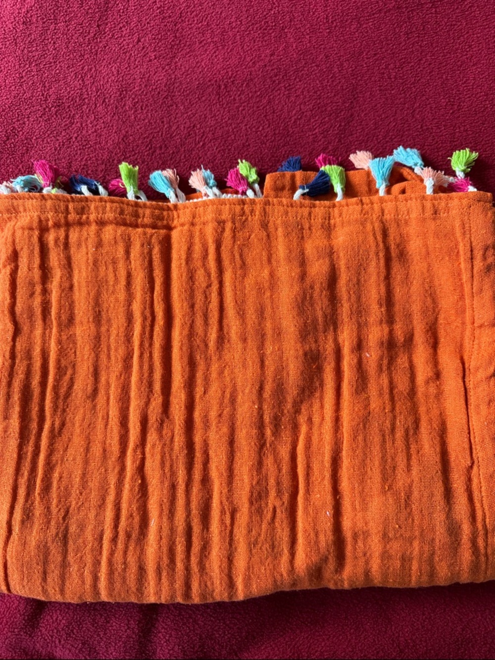 Carpisa Vibrant Orange Tassel Throw/Beach Towel bought in Milan, Italy.